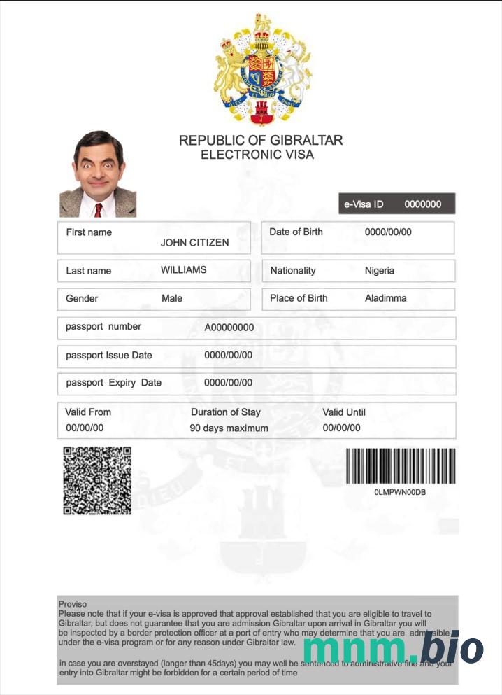 Gibraltar electronic visa w pełni edytowalny PSD